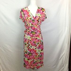 Wrap Dress L short sl Pink/ Mult Floral print